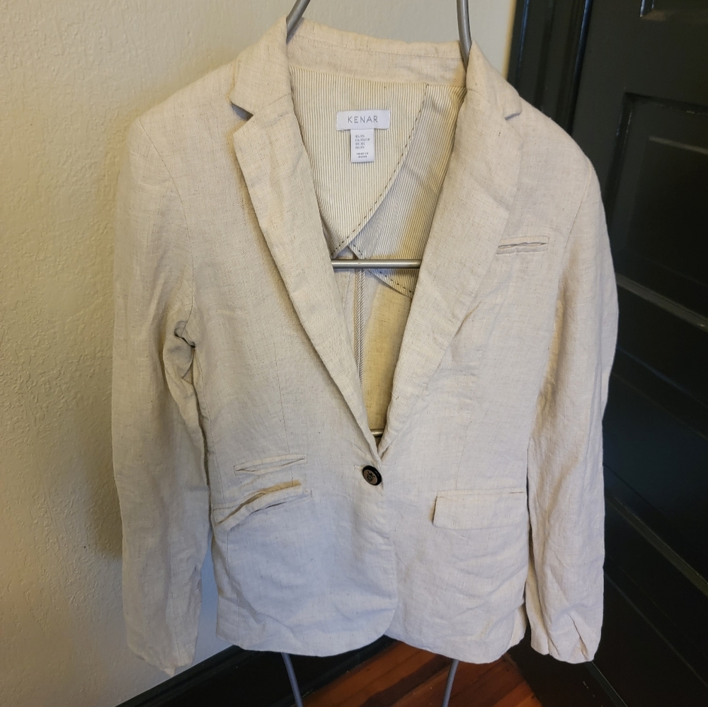 Kenar Linen Blazer Jacket Beige Womens Xs Extra small